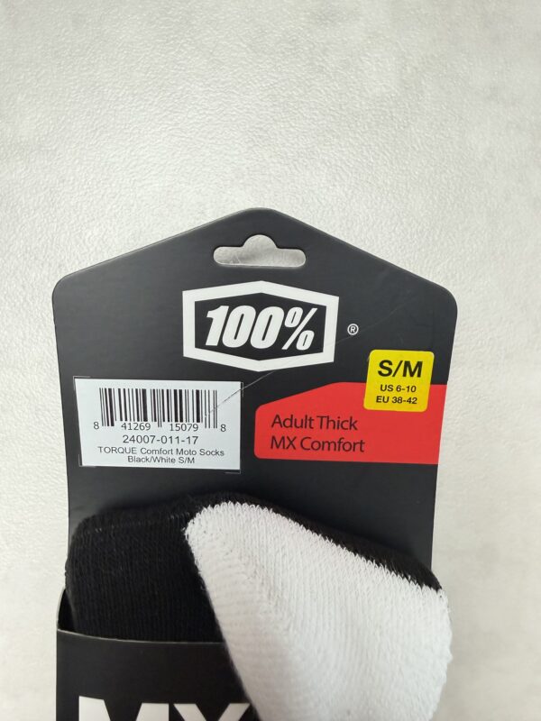 100% TORQUE MX Comfort Sock Chaussettes Moto S/M Noir Blanc