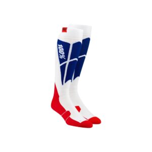 100% MX Performance Sock Hi-Side Blanc/Bleu:Rouge Moto