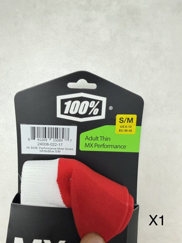 100% MX Performance Sock Hi-Side Blanc/Bleu:Rouge Moto