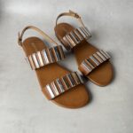 Sandales Poti Pati camel métallisé or argent BK047 Taille 39