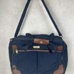 LYS Paris sac trolley cabine bleu marine cuir marron vintage