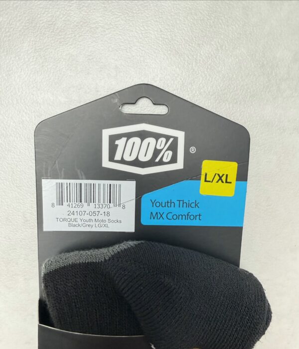 100% TORQUE Chaussettes MX Comfort Youth Moto Noir/Gris