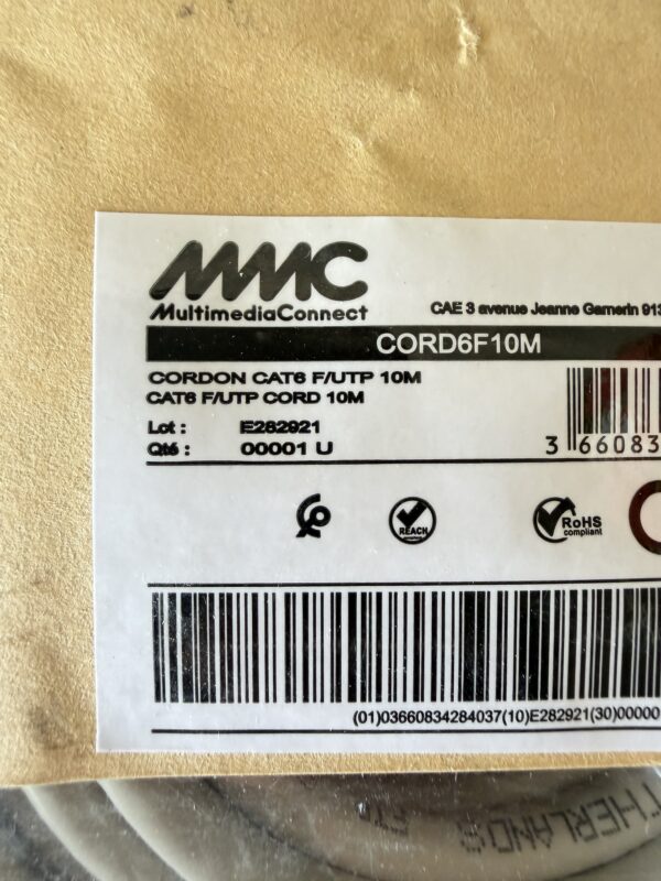 MMC MultimediaConnect Câble réseau Cat6 F/UTP 10m gris