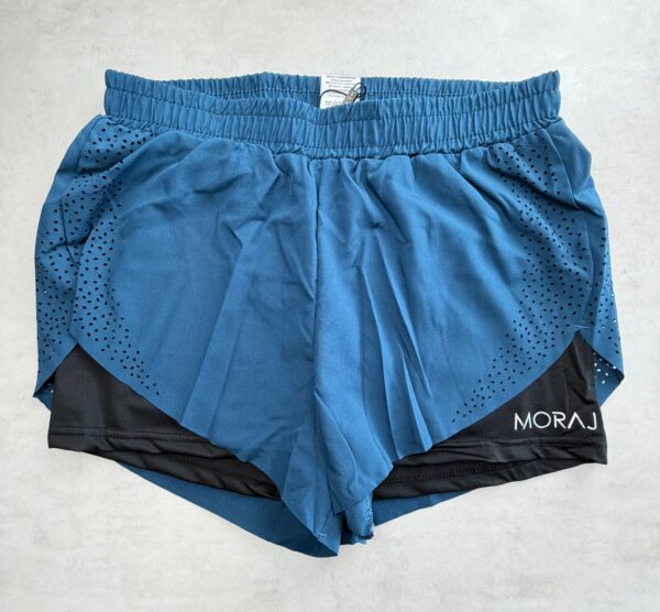 MORAJ Short running 2-en-1 turquoise/noir perforé taille S