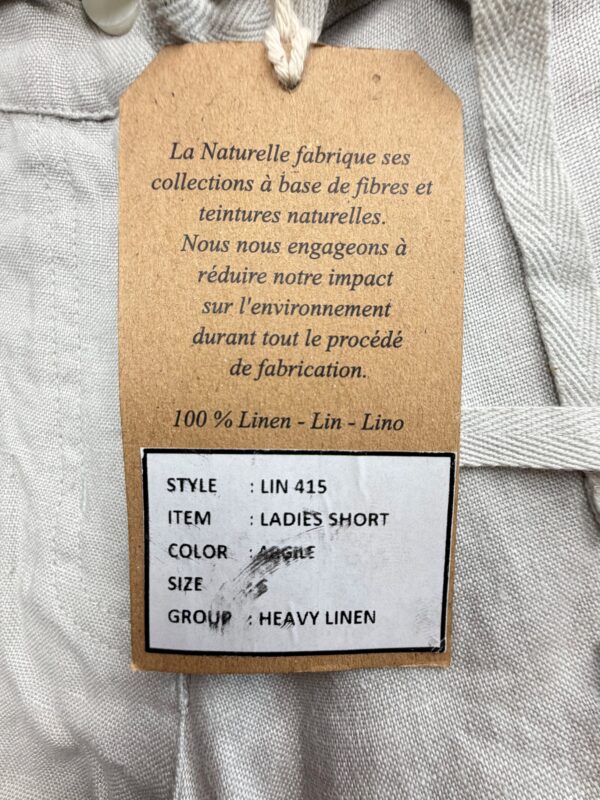 La Naturelle short lin 100% femme argile ceinture S
