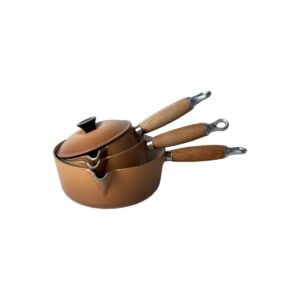 Lot de 3 casseroles avec couvercles Le Creuset la mama marron taille 14, 16 et 18 cm