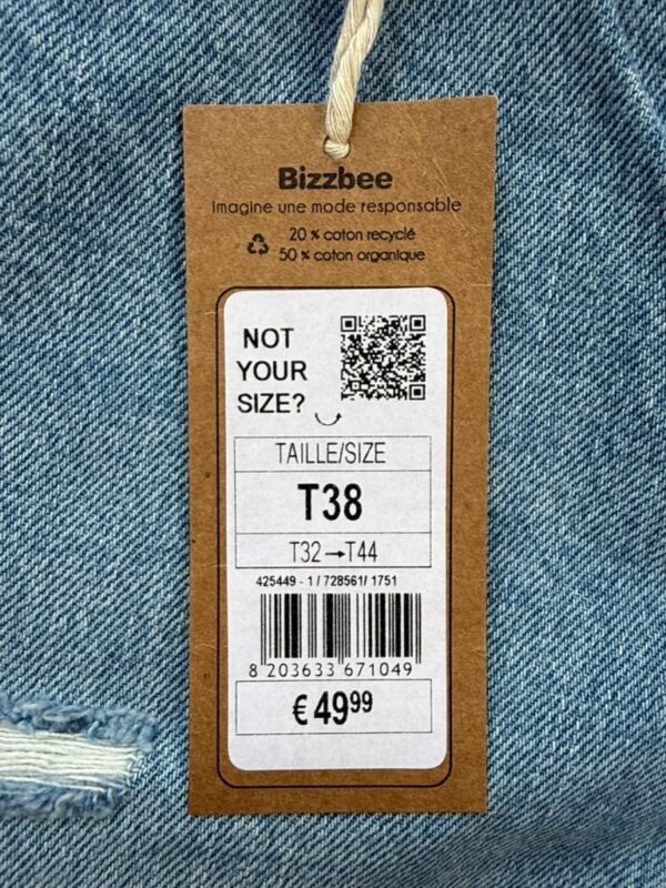 Jean droit déchiré Bizzbee femme bleu délavé taille T38 — vue 9
