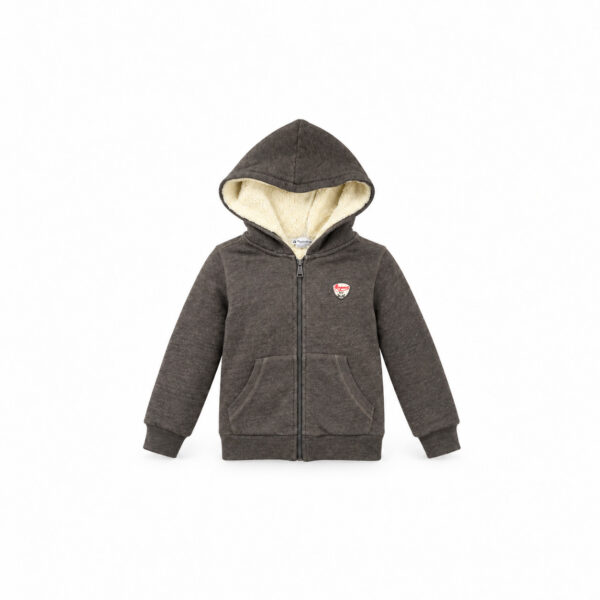 Sweat à capuche zippé doublé Bonpoint unisexe gris anthracite chiné taille 12 ans