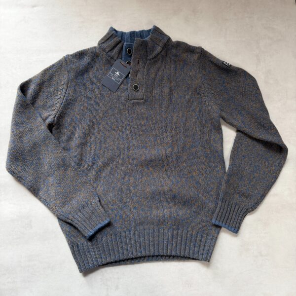 Pull col camionneur NZA New Zealand Auckland Frederick homme bleu chiné/marron taille M — vue 3