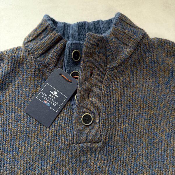 Pull col camionneur NZA New Zealand Auckland Frederick homme bleu chiné/marron taille M — vue 5