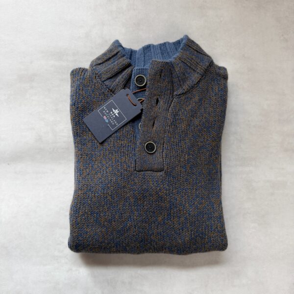 Pull col camionneur NZA New Zealand Auckland Frederick homme bleu chiné/marron taille M — vue 15