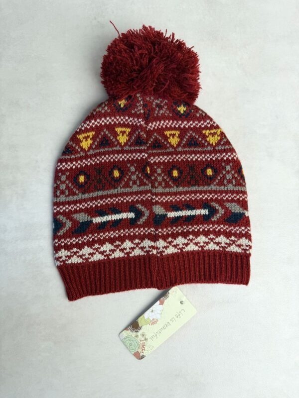 Bonnet à pompon Life is Beautiful femme bordeaux taille TU — vue 3