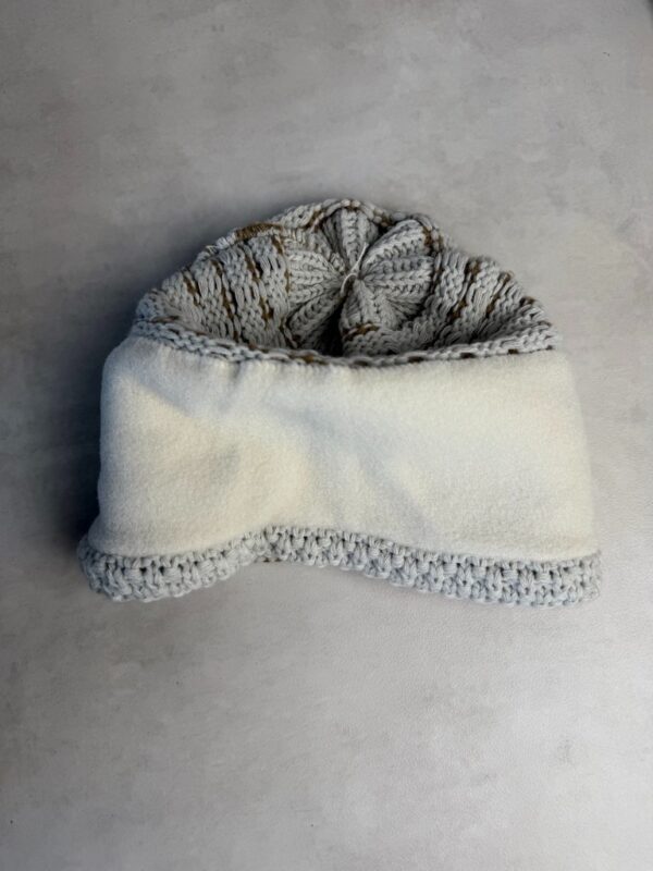 Bonnet tricoté doublé polaire unisexe beige/blanc cassé — vue 5