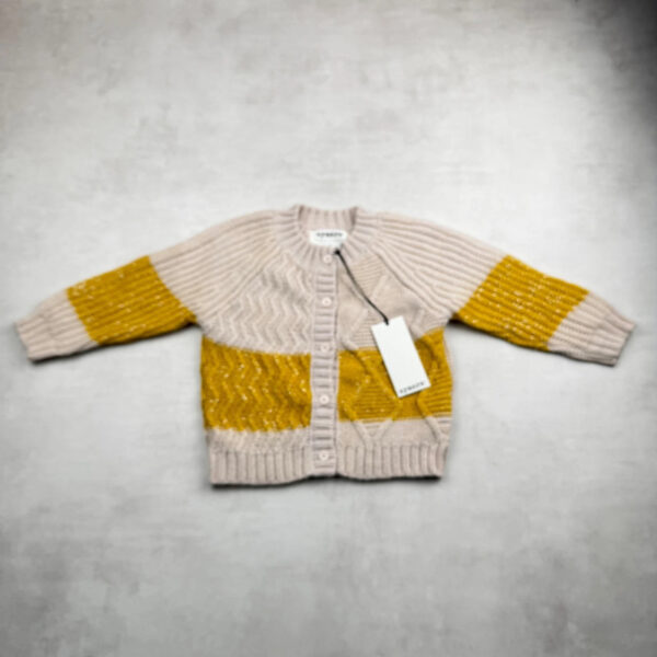 Gilet en maille bébé Aymara beige/jaune moutarde taille 2 ans — vue 3