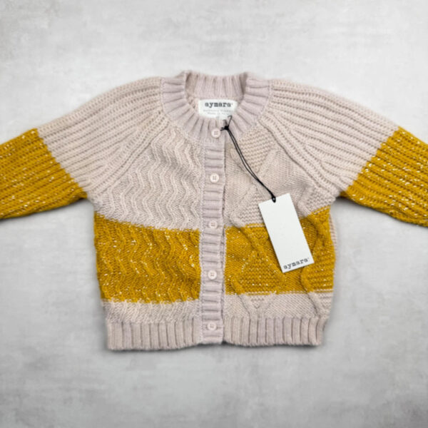 Gilet en maille bébé Aymara beige/jaune moutarde taille 2 ans — vue 4