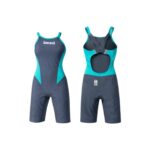 Maillot de bain de compétition jambes longues JRUSH FWS0 femme gris anthracite/turquoise taille 26