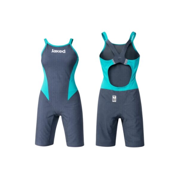 Maillot de bain de compétition jambes longues JRUSH FWS0 femme gris anthracite/turquoise taille 26