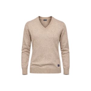 Pull à col V Ulvang Skifer V-neck w/ patches Ws femme beige chiné taille S