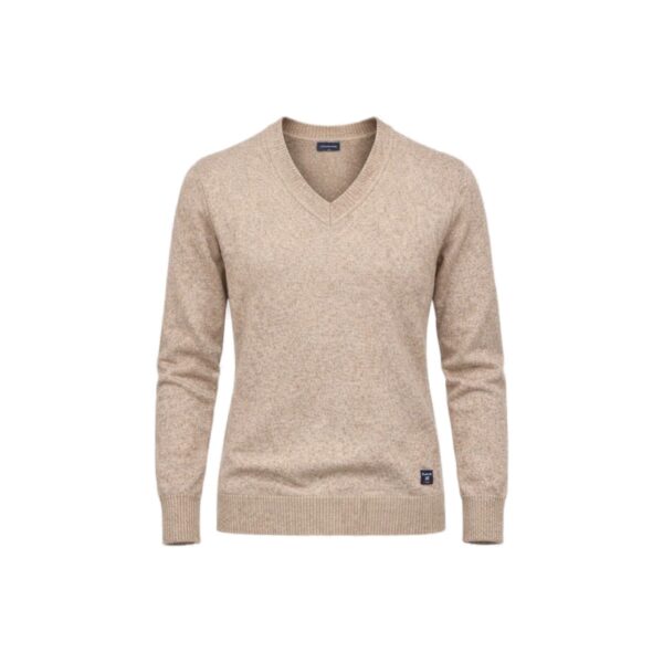 Pull à col V Ulvang Skifer V-neck w/ patches Ws femme beige chiné taille S