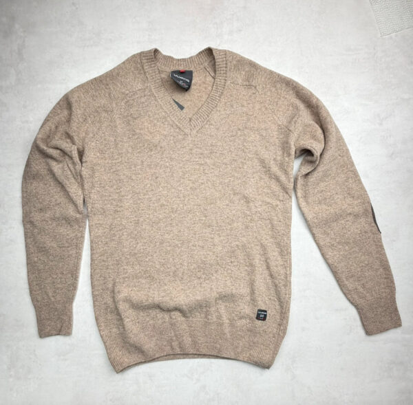 Pull à col V Ulvang Skifer V-neck w/ patches Ws femme beige chiné taille S — vue 3