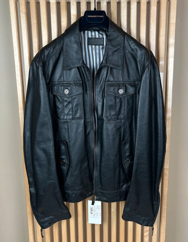 Blouson en cuir Trussardi homme noir taille 54 — vue 2