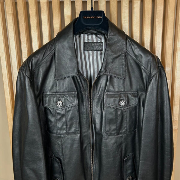 Blouson en cuir Trussardi homme noir taille 54 — vue 3