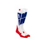 Chaussettes motocross 100% Adult Thin Performance MX Sock unisexe blanc/bleu/rouge taille L/XL (EU 42-46)