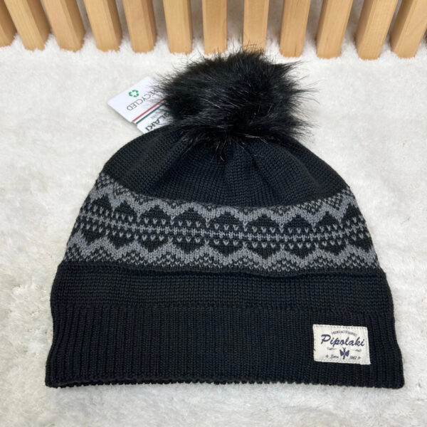 Bonnet à pompon Pipolaki Onova unisexe noir taille TU — vue 2
